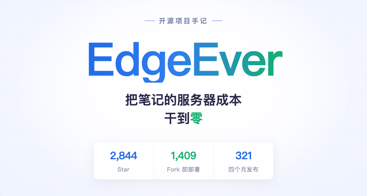 EdgeEver 开源笔记项目：把笔记的服务器成本干到零，2844 star，1409 fork，321 个版本
